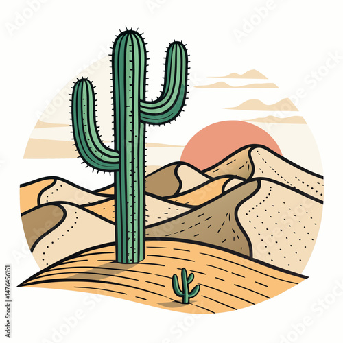 Create a bold, vector illustration of a vibrant Mexican cactus, emphasizing thick, black outlines and saturated colors.  Include detailed textures.