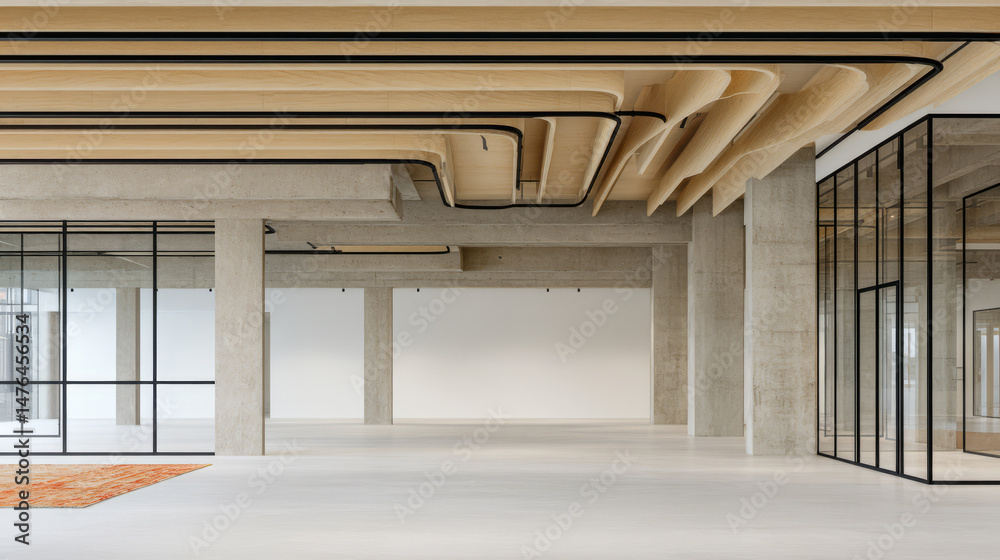 Naklejka premium Modern open space design showcases industrial architecture and minimalist decor