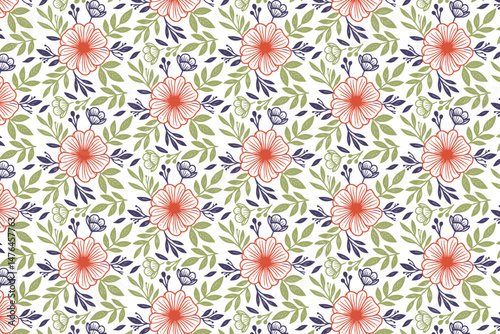 seamless nature inspired floral pattern, modern outline sketch design, trendy wrapping paper texture print, one line cotton flower art, hand drawn textile repeat, stylish pillow cover fabric