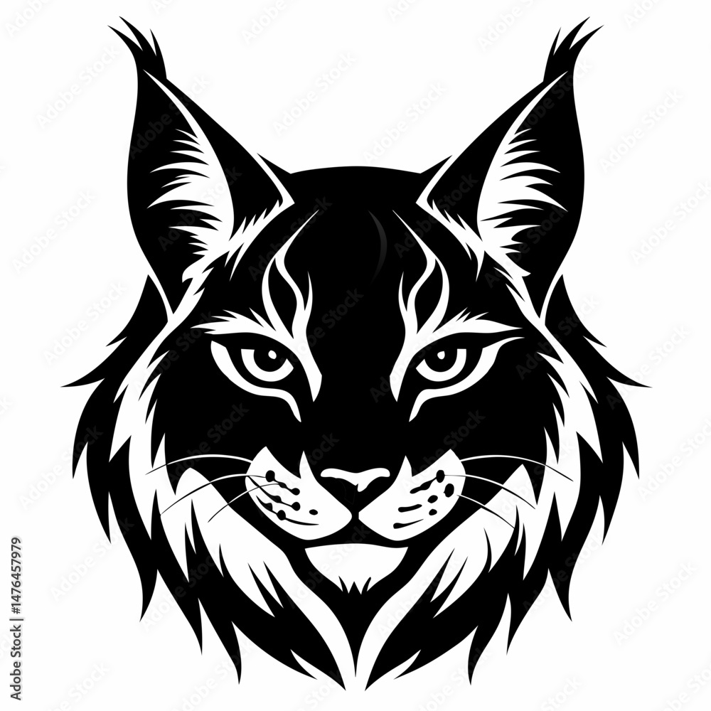 Obraz premium Lynx head silhouette vector black on white background