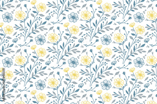 floral seamless textile print, modern wrapping paper sketch, cotton flower one line design, nature inspired fashion repeat, stylish pillow cover texture, outline hand drawn pattern