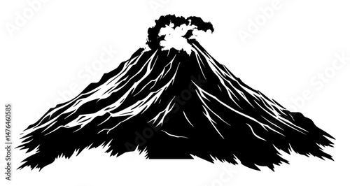 smoking volcano mountain silhouette with lava