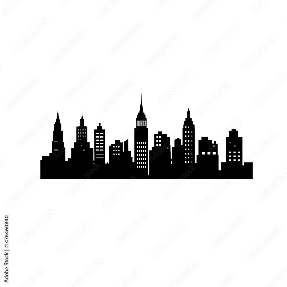 Fototapeta premium Silhouette of a modern city skyline at horizontal line.