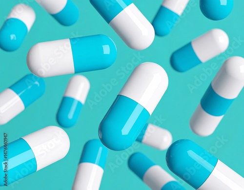 blue pills floating in air 