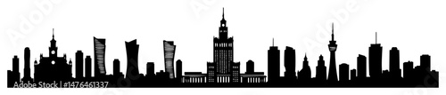warsaw skyline with modern and historic buildings silhouette vector shape