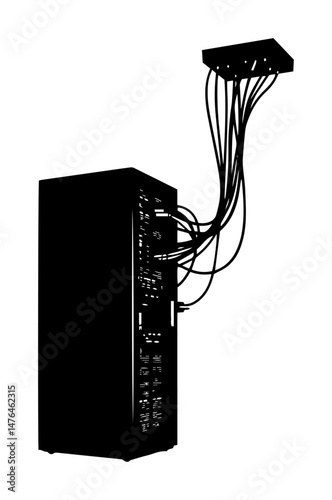 server cabinet with network cables and patch panel vector silhouette laser cutting engraving