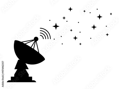 satellite dish sending signals into space with stars vector silhouette laser cutting engraving