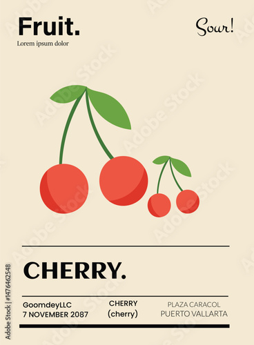 Cherry Fruit vector posters. Typography design and vectorized illustrations on the background