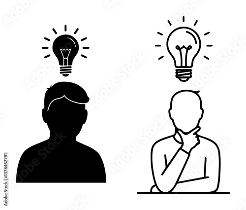 creative thinking concept with light bulb and people minimal vector illustration