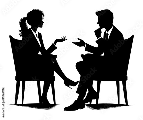 business conversation between man and woman silhouette vector