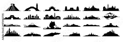 famous city skylines and monuments collection vector