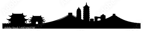 asian city skyline with pagodas silhouette vector illustration