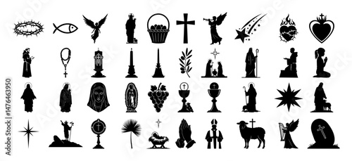 christian symbols collection with saints cross chalice and heart