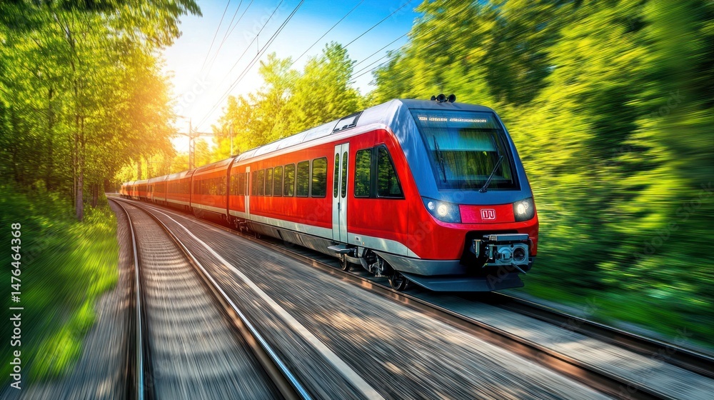 Obraz premium Scenic Train Journey Through Green Forest