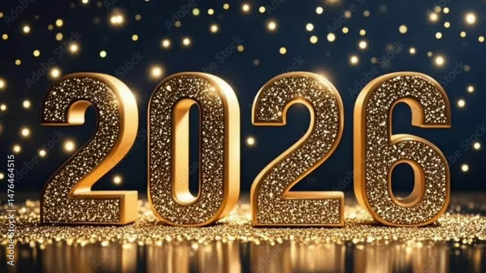 Happy New Year 2026 Gold Text Celebration with Elegant Shiny Texture and Festive Background Design 4K video download