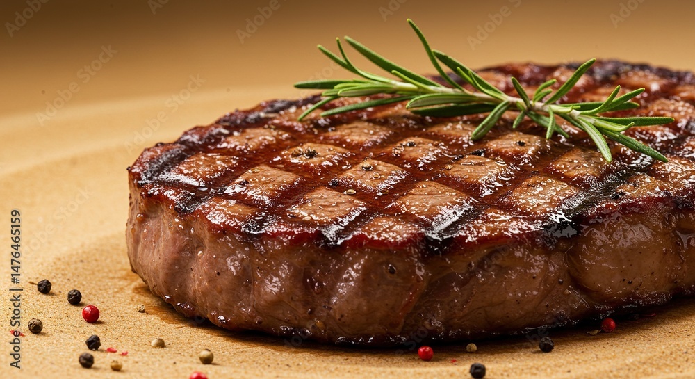 Delicious grilled steak with rosemary garnish, a culinary delight close-up Delicious grilled steak with rosemary garnish, a culinary delight close-up