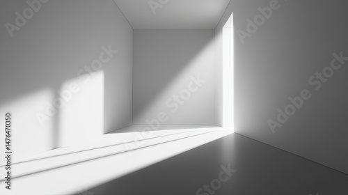 Empty white room with sunlight and shadows.