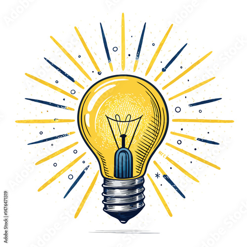 Create a vector illustration of a bold-stroked light bulb emitting radiant rays, showcasing a bright, innovative design.