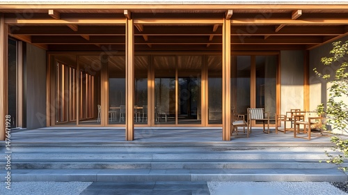 Modern Timber Frame House with Minimalist Small Japanese Exterior, Diverse Natural Settings, Vibrant Accents, Realistic Textures, and Dynamic Lighting in Varied Weather (AI-generated)