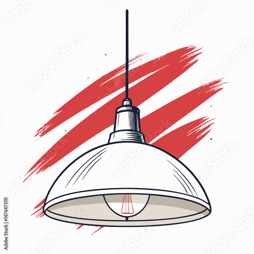 Create a vector illustration of a modern pendant lamp with a bold, thick stroke.  The design should be sleek and minimalist.