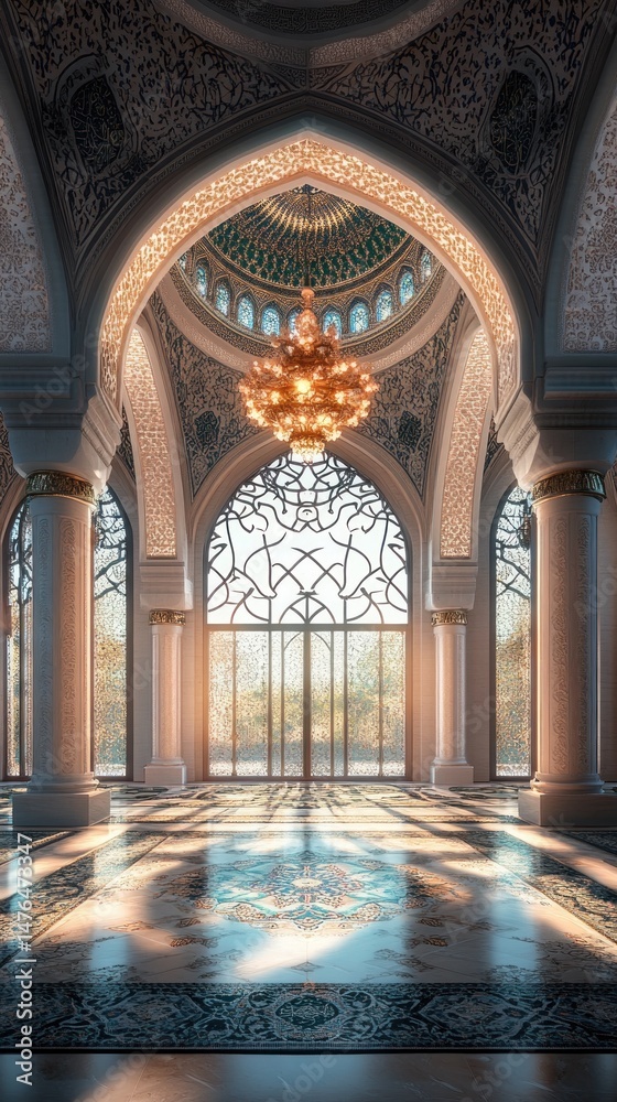 Obraz premium Grand mosque interior, arches, sunlight
