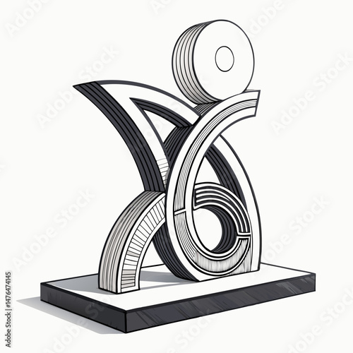 Design a bold, vector illustration of an abstract, modern sculpture with thick, black strokes.  Emphasize strong lines and sharp angles.