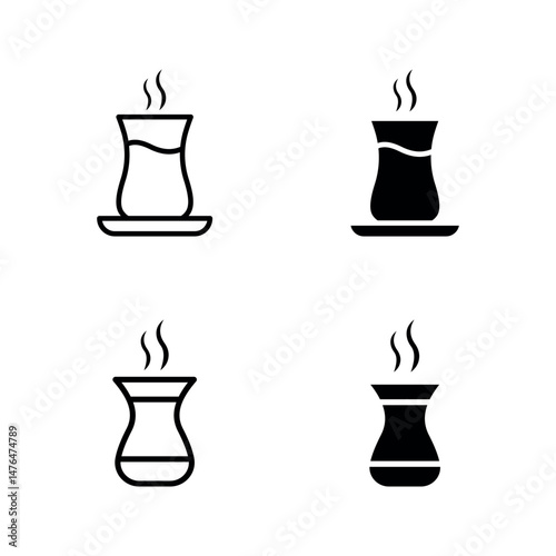 Turkish tea icon set color editable on white background