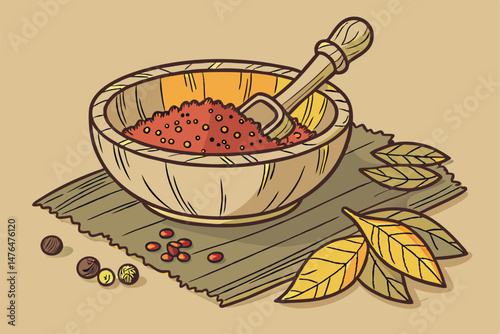 77 colorful spice mix, wooden bowl, paint brush stirring, vibrant pigments, textured surface, still life photography, natural lighting, rustic food photography