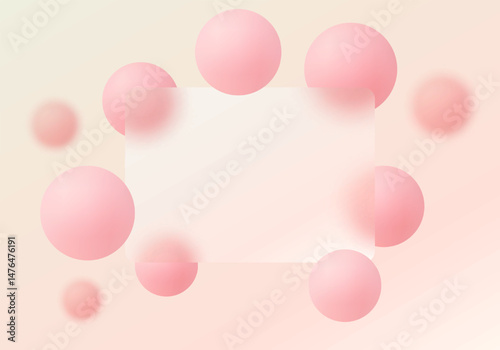 Partition of transparent material with floating spheres. Landing page of the site in the style of glass morphism.
