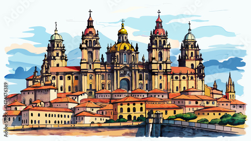 close up  Cathedral of Santiago de Compostela hand drawn illustration Very beautiful