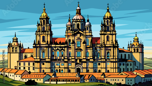 close up  Cathedral of Santiago de Compostela hand drawn illustration Very beautiful