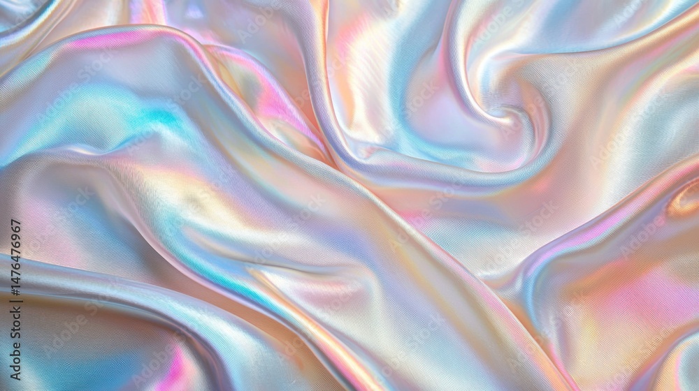 Obraz premium Abstract background of shimmering, iridescent fabric with soft folds and a play of colors.