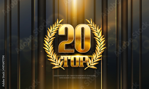 Top 20 award poster. Presentation 20 best with golden laurel wreath and bokeh effect. Vector illustration.