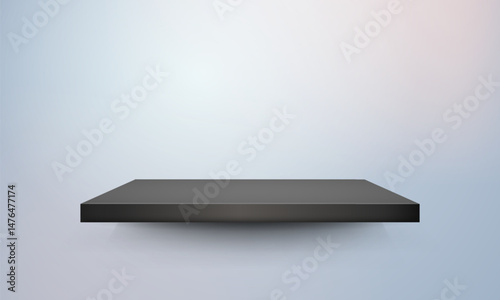 Empty black shelf for product display. Minimalist shelf concept. Vector illustration.