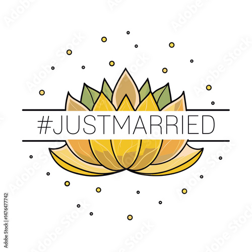 Just Married hashtag wedding icon for social media wedding campaigns, digital invitations, wedding apps, photo sharing platforms, and newlywed announcements