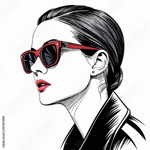 Create a vector graphic of a stylish pair of sunglasses with a bold, thick stroke.  Ensure high resolution and clean lines.