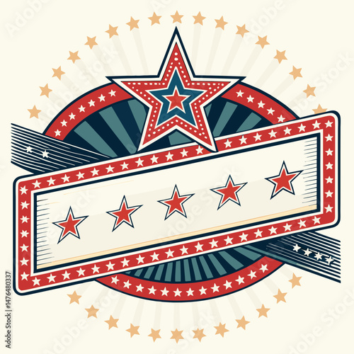 Design a bold, retro-style vector banner featuring a prominent "S" initial.  Employ strong outlines and a vintage aesthetic.