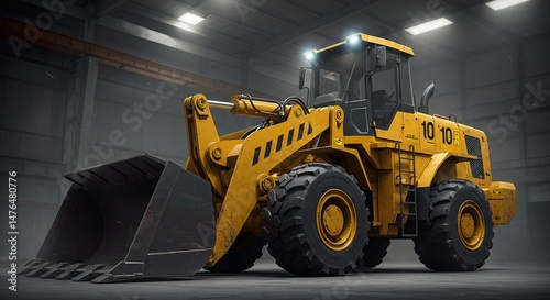 Industrial wheel loader in a warehouse environment ready for construction