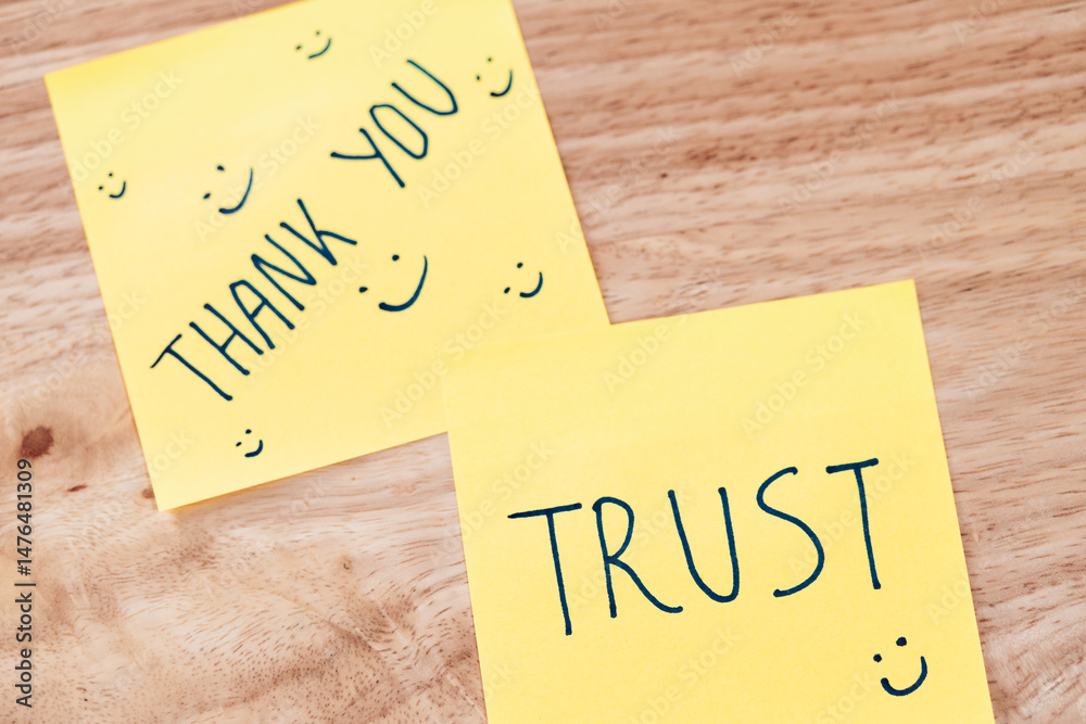 Expressing gratitude and trust positive messages sticky notes in a cozy workspace