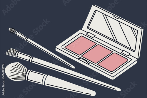 78 makeup brushes, eyeshadow palette, blush, dark background