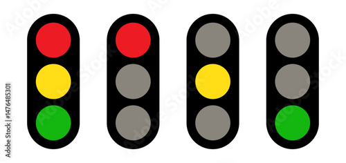 Traffic light icon set. Traffic signal signs. Street regulation system signals, road safety in the city.