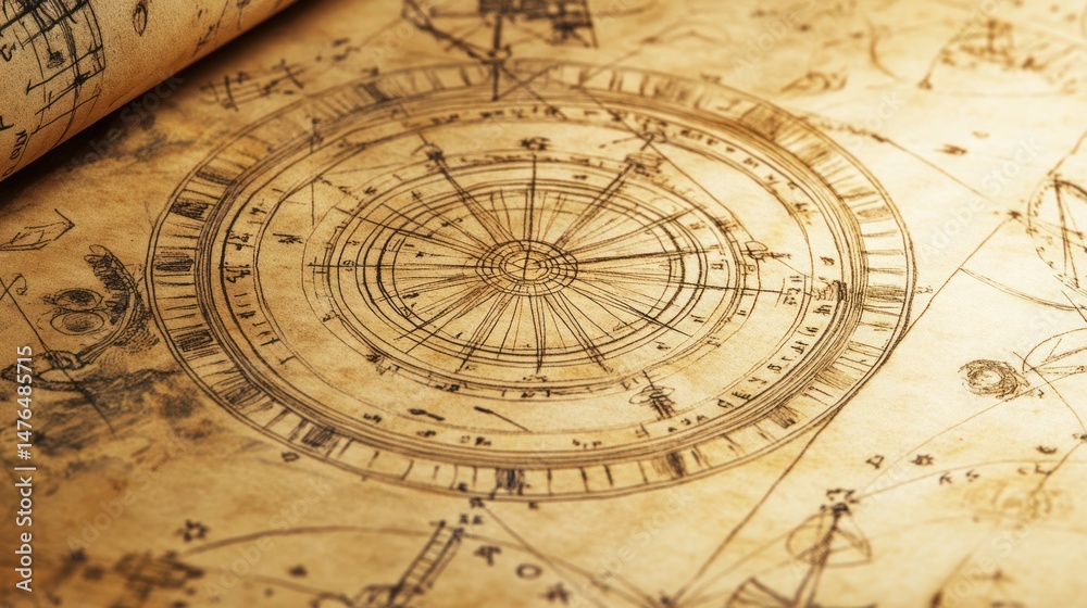 Antique Chart Depicting Astronomical Observations on Aged Parchment Antique Chart Depicting Astronomical Observations on Aged Parchment