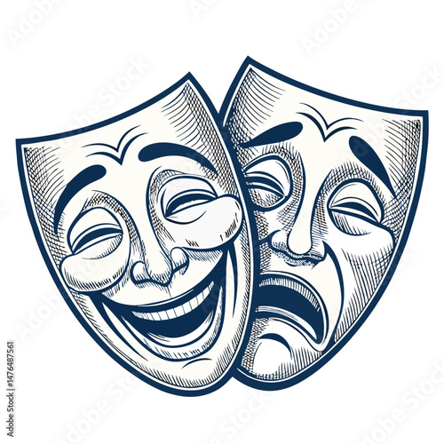 Create a bold, vector illustration of a theatre mask with a prominent 'b' incorporated into the design.  The style should be clean and modern.