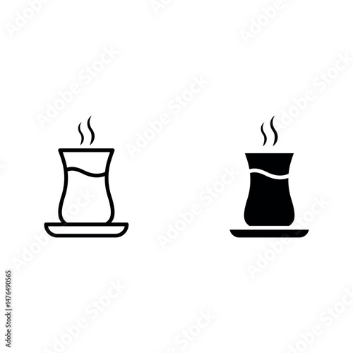 Turkish tea icon set color editable on white background