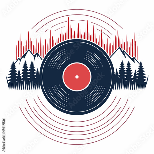 Create a bold, vector illustration of a vinyl record with a thick, black stroke.  Ensure high detail and sharp lines.