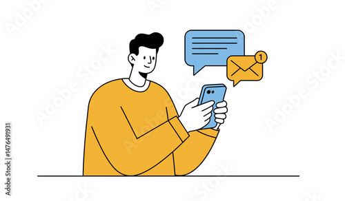 Young adult engaging with smartphone and messaging notifications