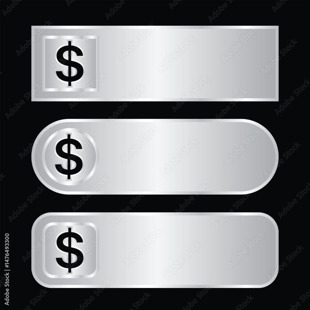 Obraz premium modern silver design usd symbol button element vector template blank space, dollar text box element silver