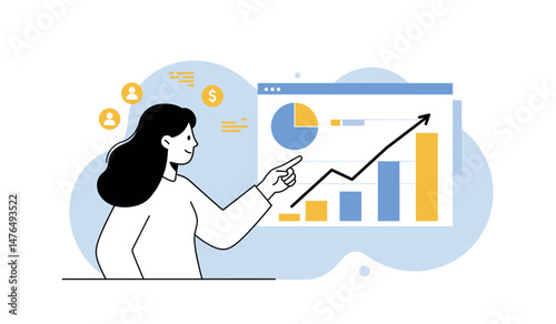 Businesswoman analyzing growth chart and data for financial success