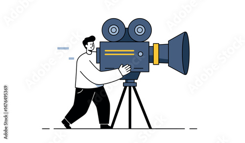 Retro cinema enthusiast with vintage movie camera vector for film-related design