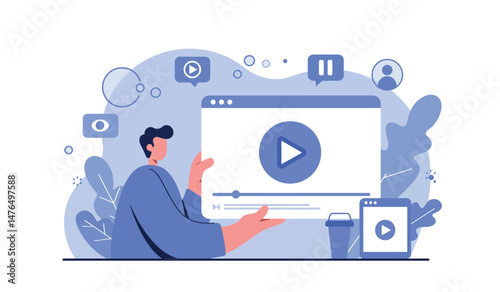 Online video streaming concept with user interface elements for digital media content
